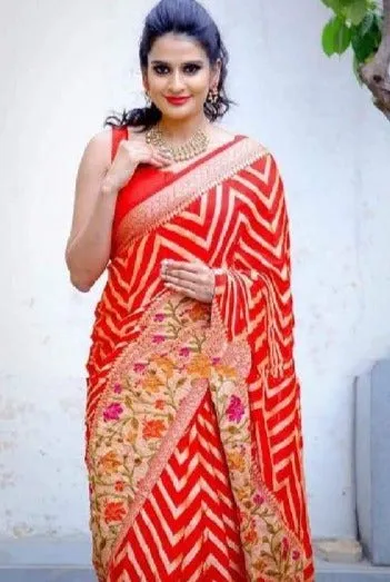 Orange Handloom Meenakari Banarasi Saree