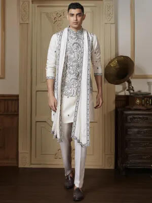 Paisley Ivory Printed White Kurta Bandi Set