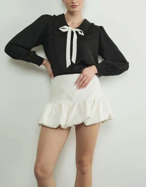Peter Pan Collar Blouse with Contrast Bowtie