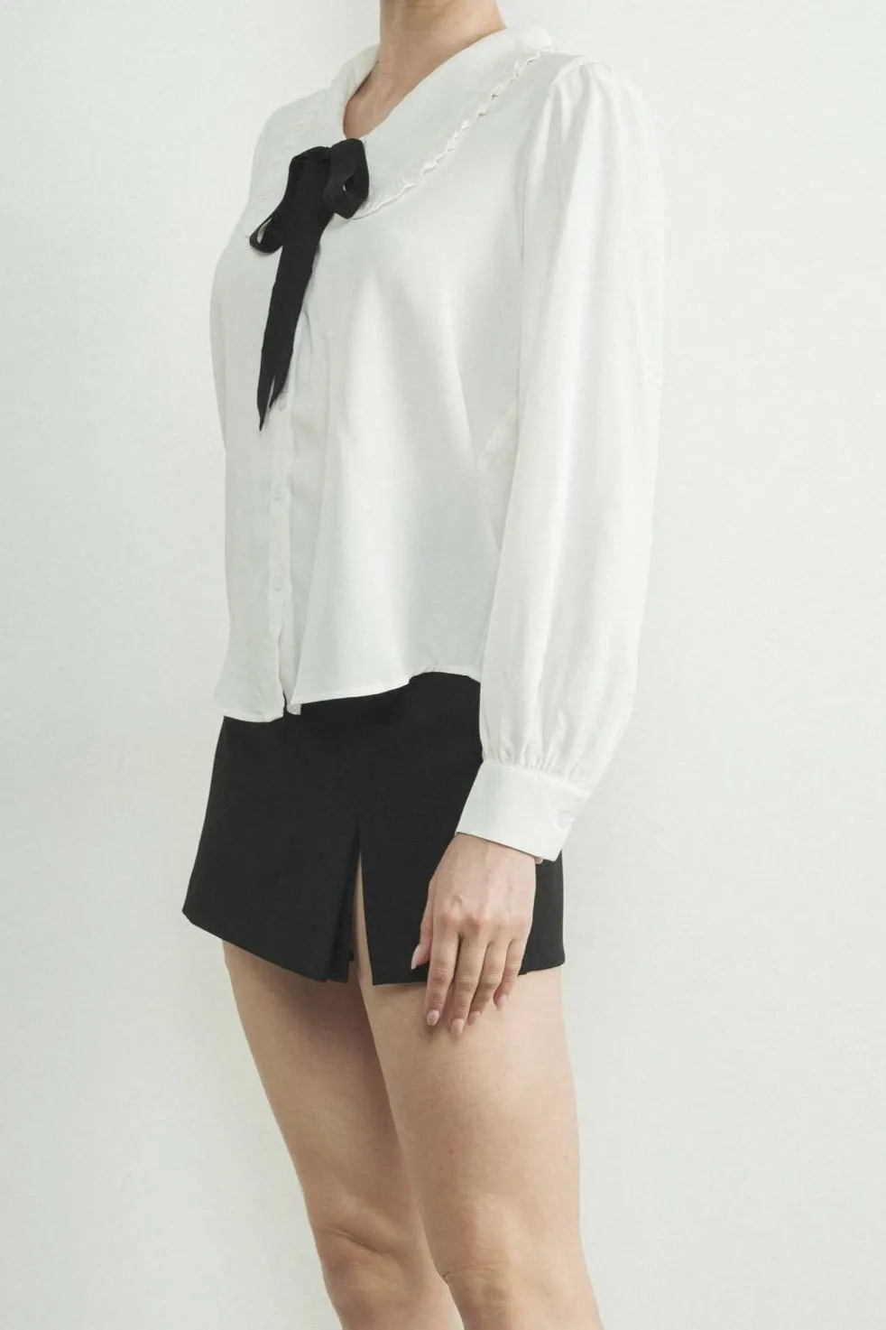 Peter Pan Collar Blouse with Contrast Bowtie