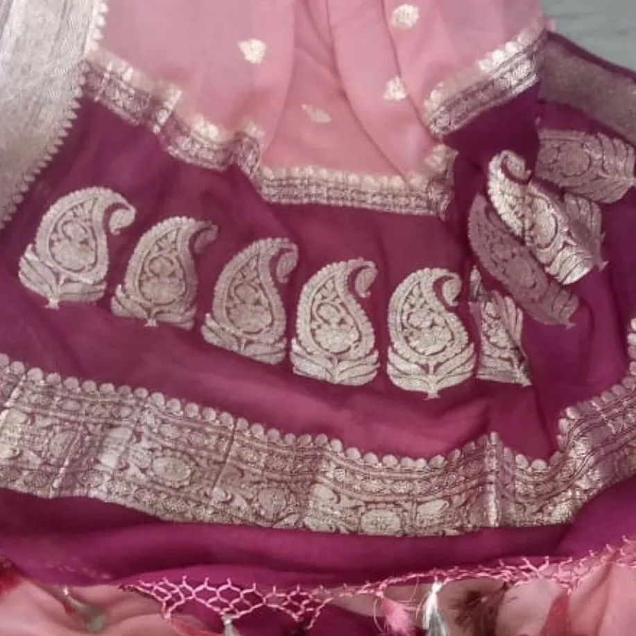 Pink WIne Ombre Jaal Banarasi Chiffon Saree