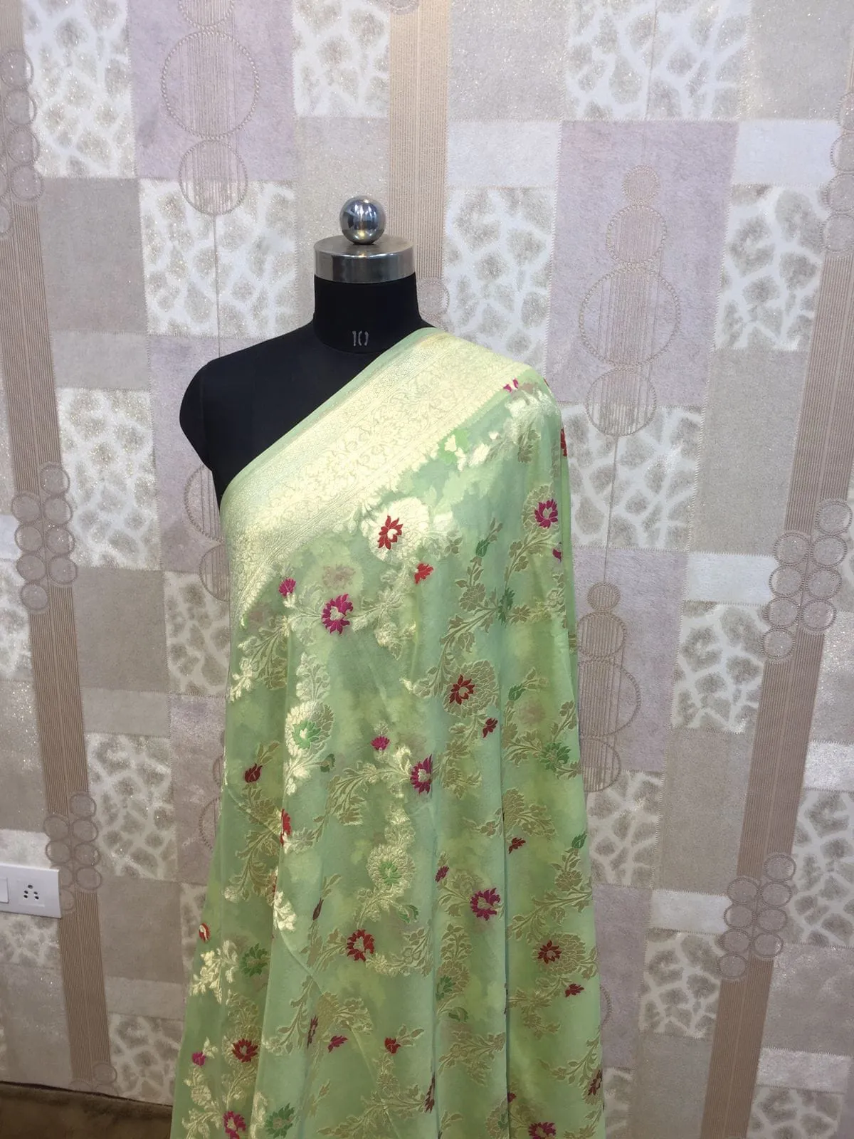 Pista Green Floral Jaal Banarasi Saree