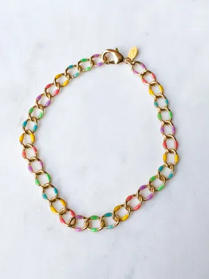 Rainbow Enamel Curb Anklet
