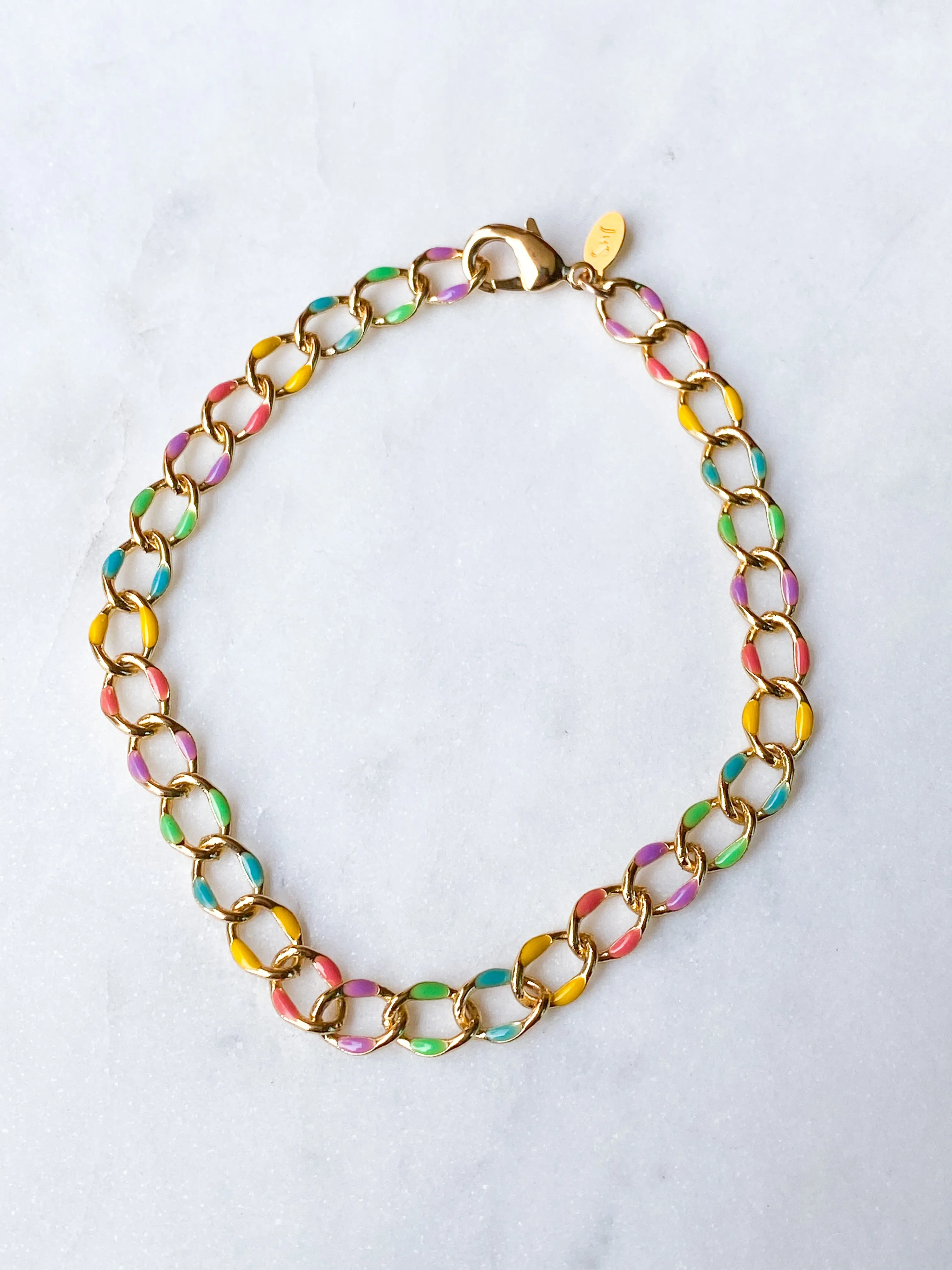 Rainbow Enamel Curb Anklet
