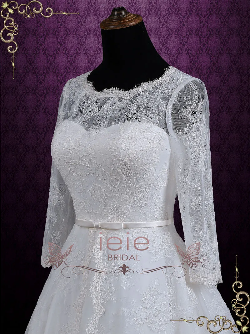 Ready to Wear Vintage Inspired Tea Length Lace Wedding Dress with Sleeves MAYA