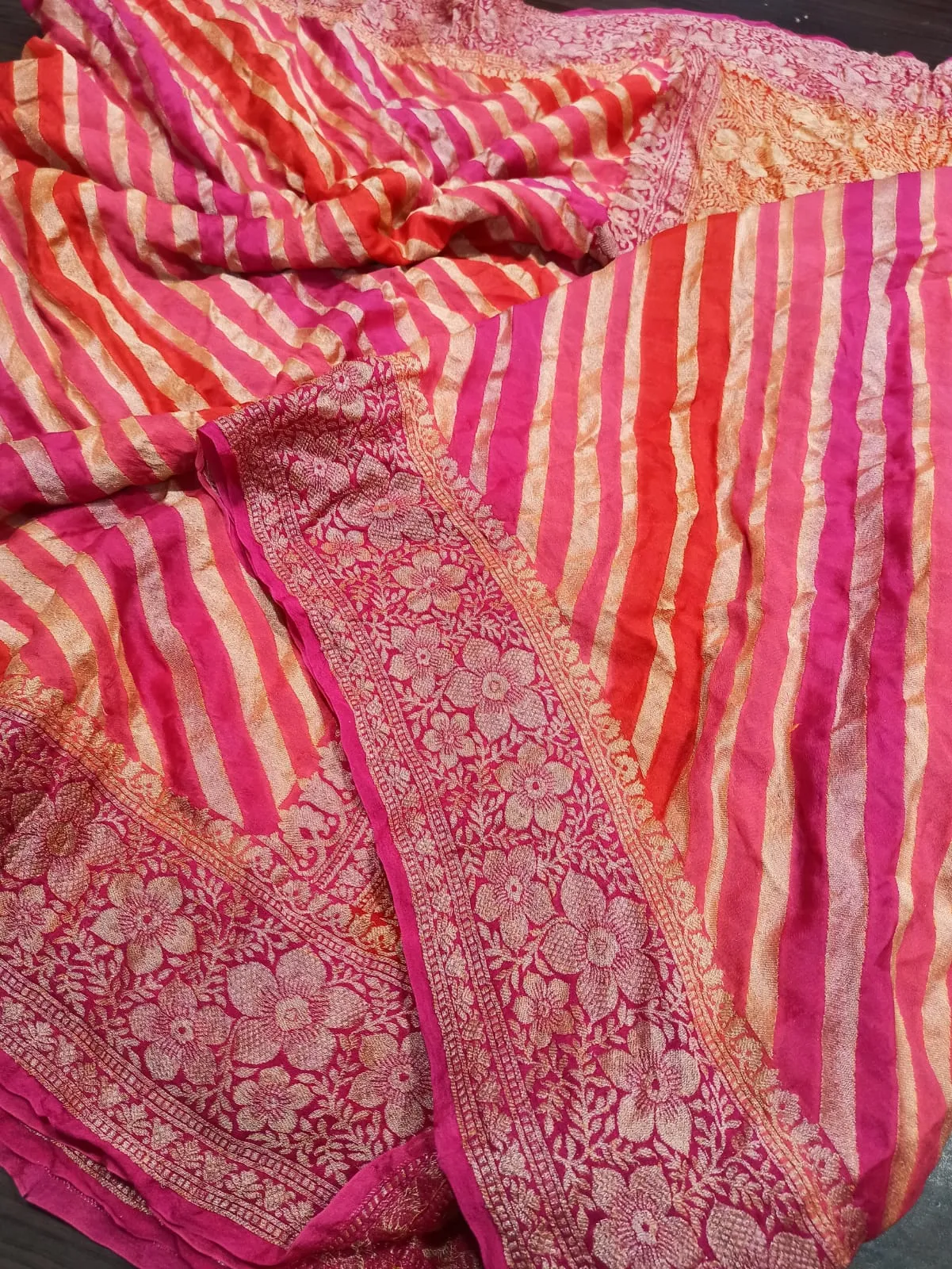 Red Pink Party Wear Banarasi Meenakari Saree