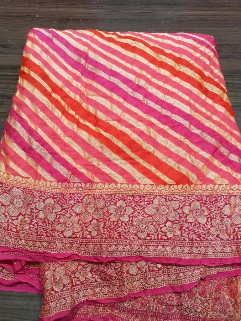 Red Pink Party Wear Banarasi Meenakari Saree
