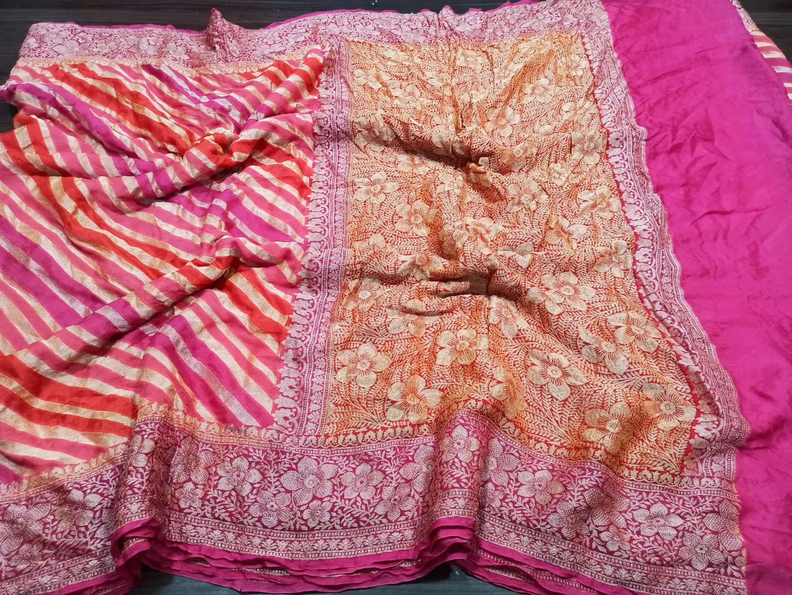 Red Pink Party Wear Banarasi Meenakari Saree