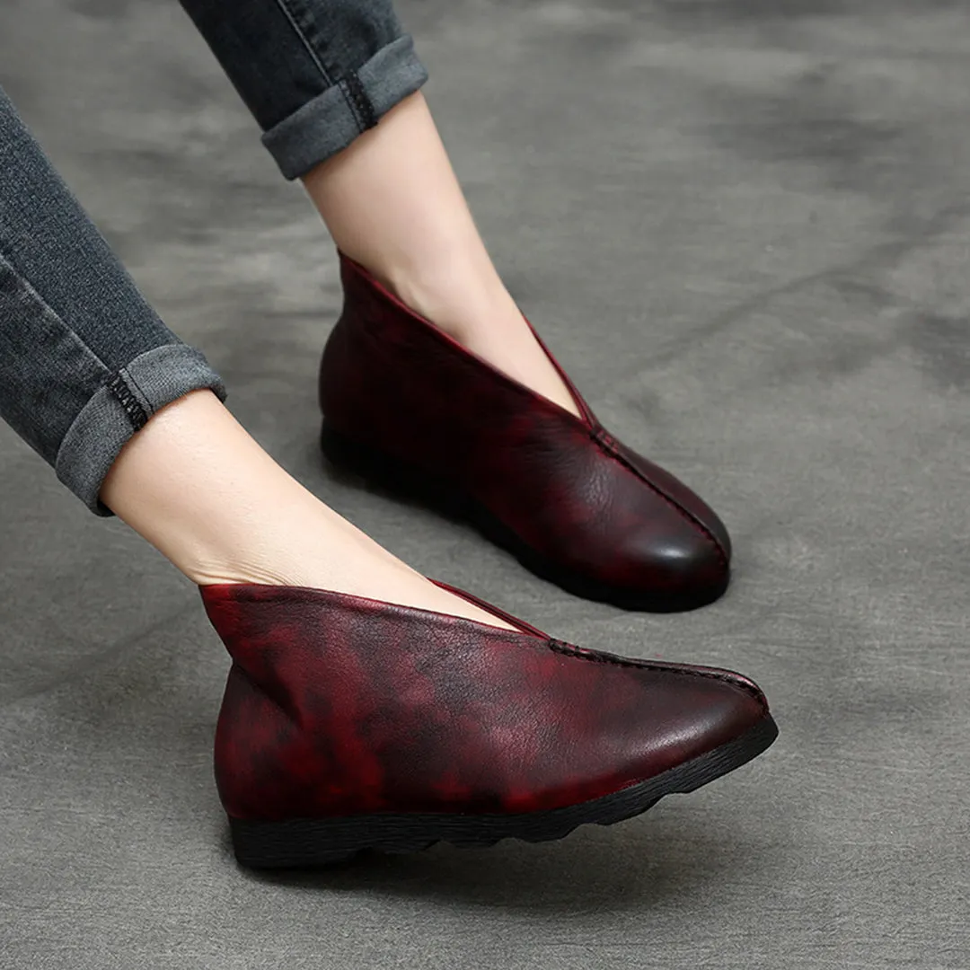 Retro Simple Spliced Leather Shoes