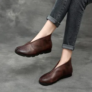 Retro Simple Spliced Leather Shoes