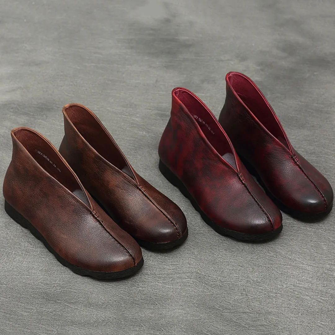 Retro Simple Spliced Leather Shoes