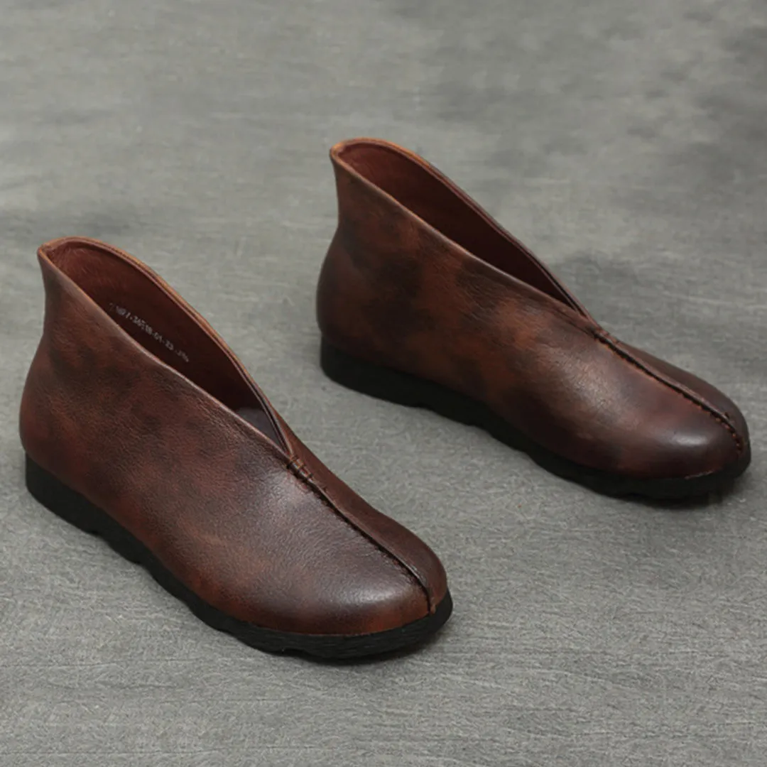Retro Simple Spliced Leather Shoes