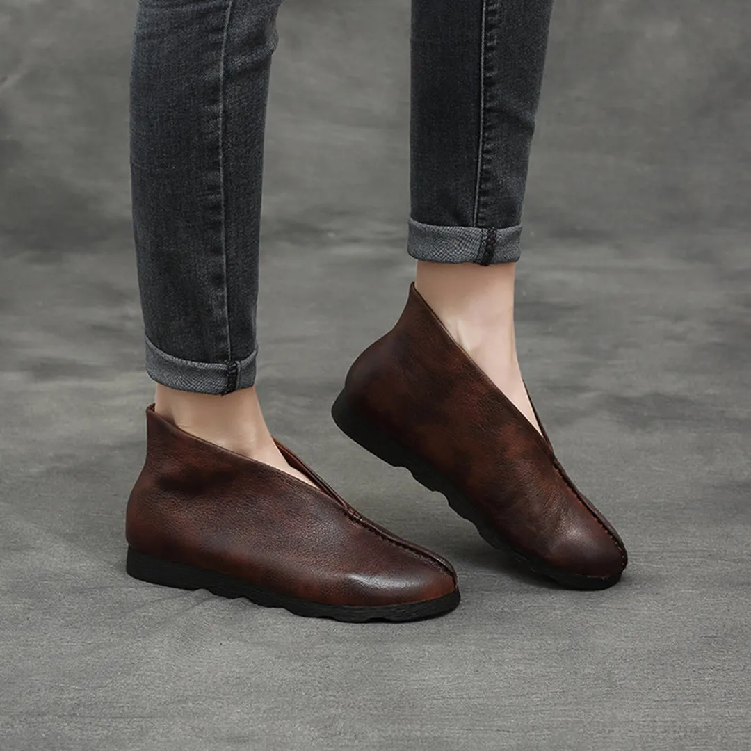 Retro Simple Spliced Leather Shoes