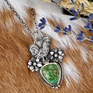 Rooster in the Garden Royston Turquoise sterling silver necklace