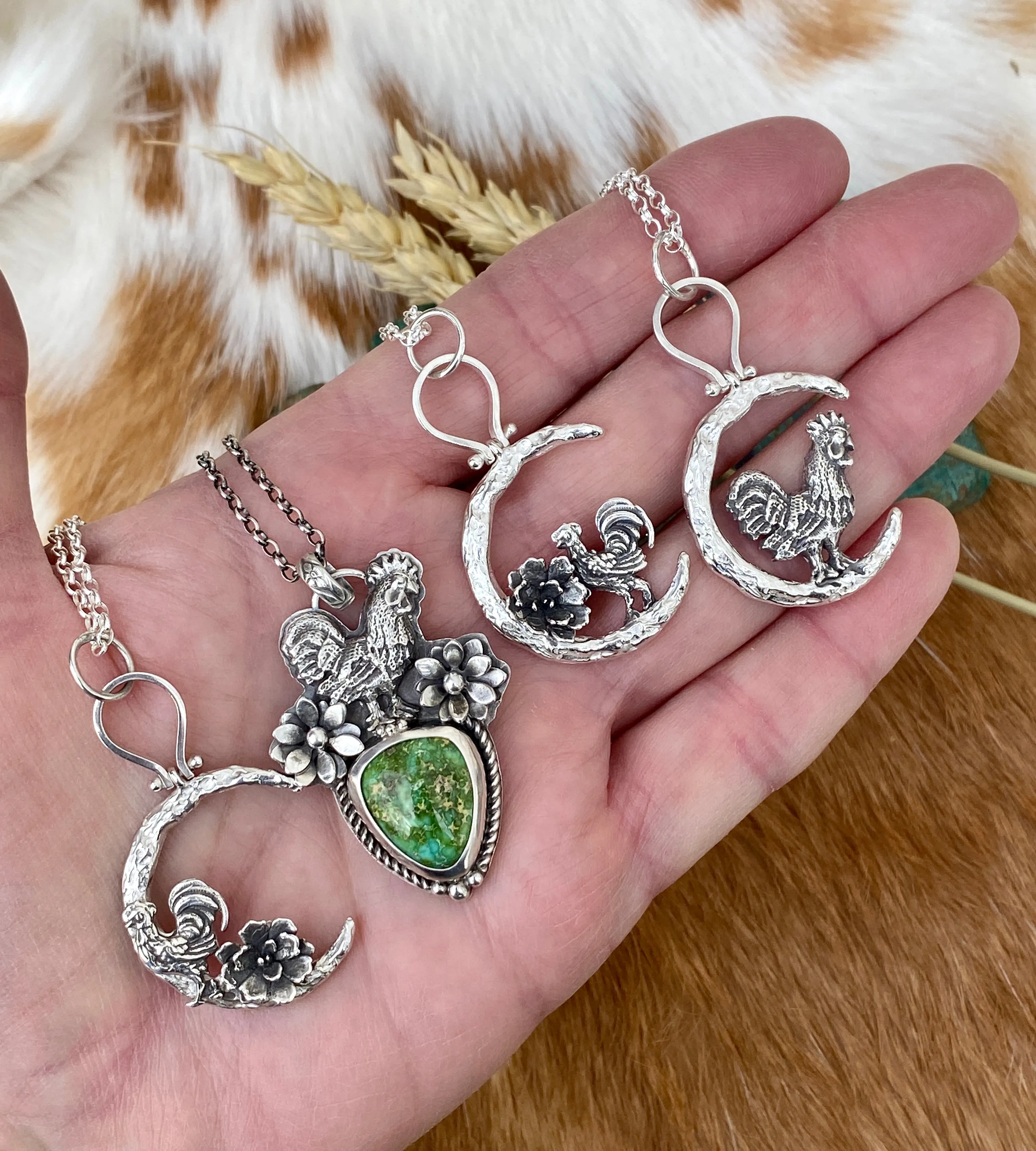 Rooster in the Garden Royston Turquoise sterling silver necklace