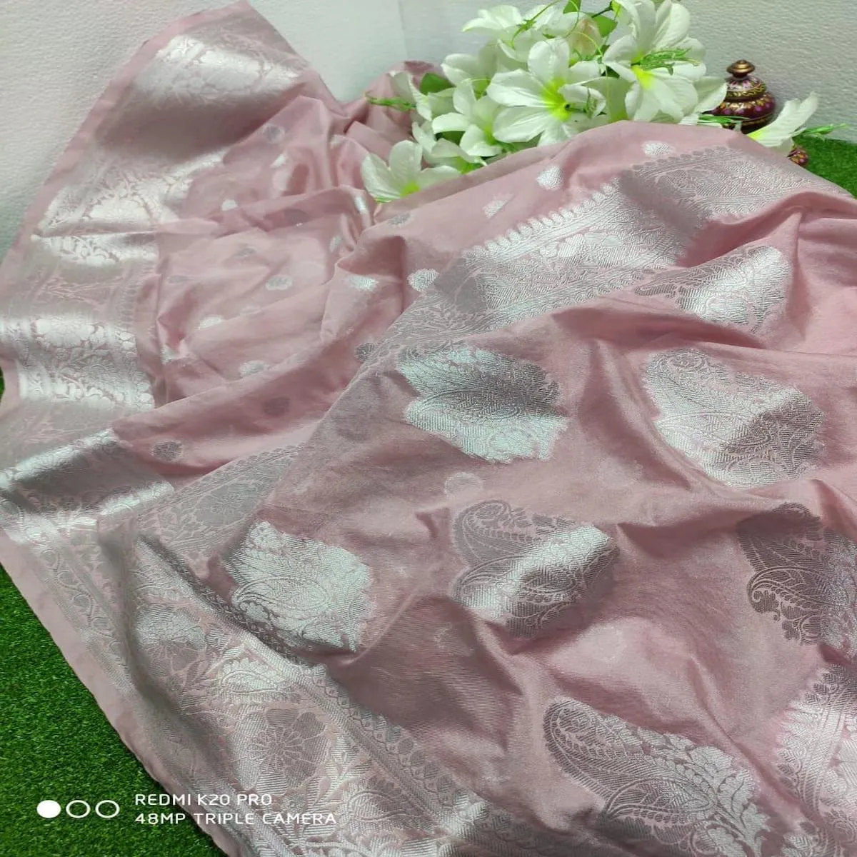 Rose Pink Banarasee Semi Georgette Zari Saree