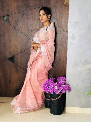 Rose Pink Banarasee Semi Georgette Zari Saree