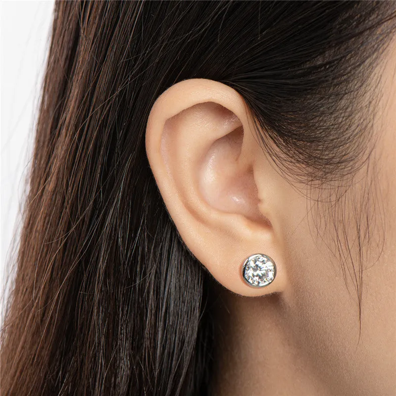 Round Cut Created White Diamond Stud Earrings