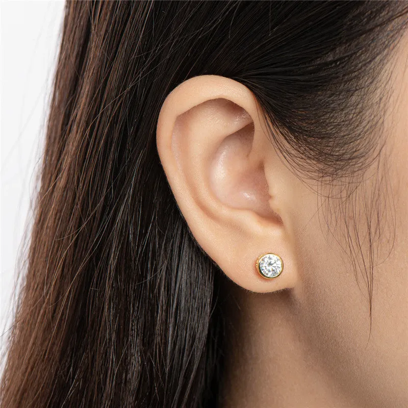 Round Cut Created White Diamond Stud Earrings
