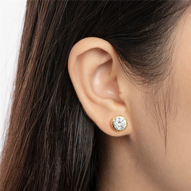 Round Cut Created White Diamond Stud Earrings