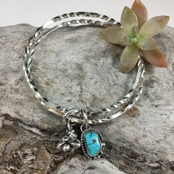 Rustic Wigwam Royston Turquoise SUCCULENT Stacker Bangle Sterling Silver Bangle Bracelet