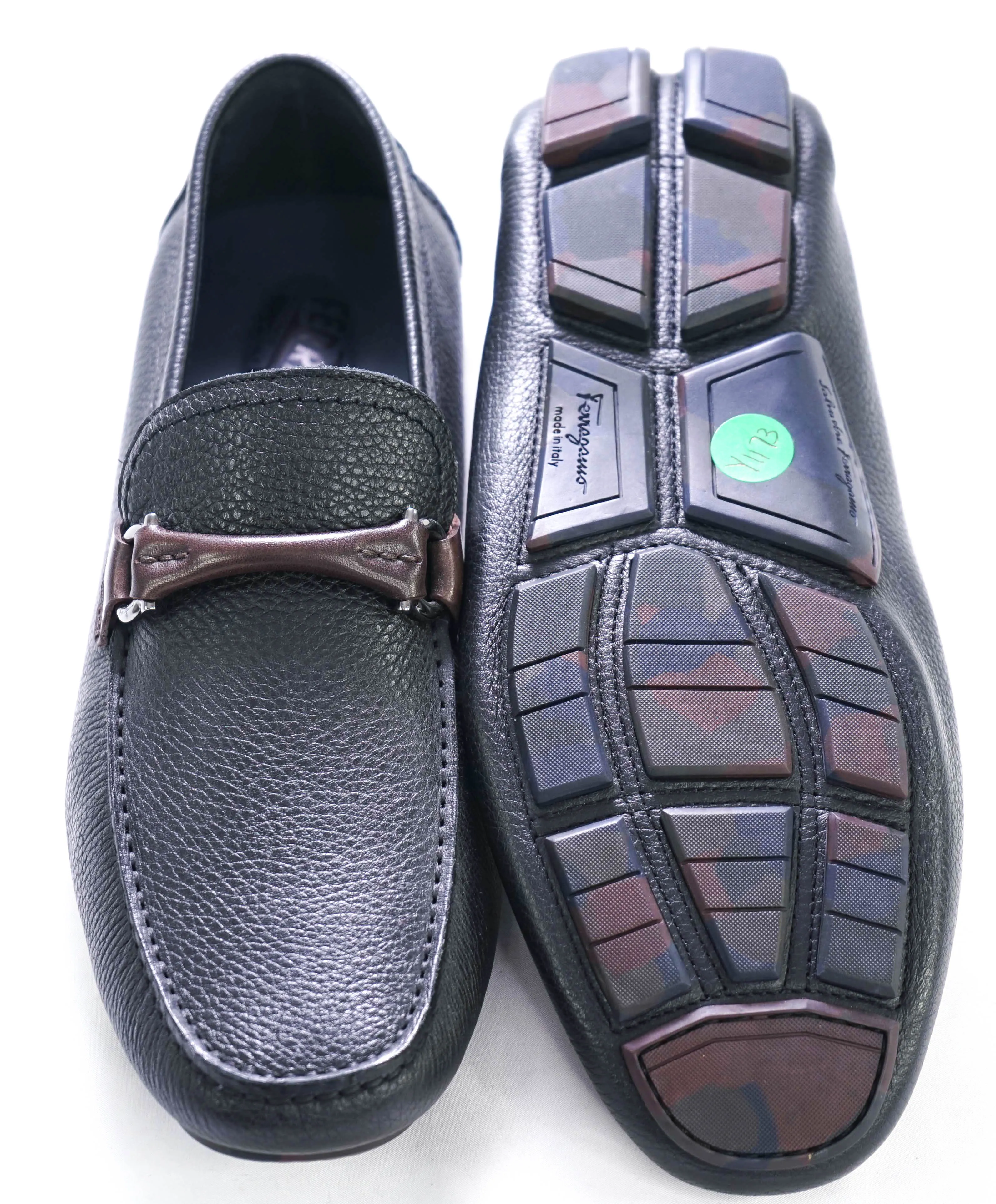 SALVATORE FERRAGAMO - Black/Brown Camp Sole Gancini Loafer- 9.5 EE