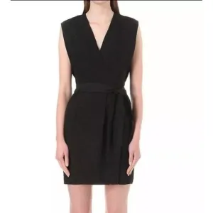 Sandro | Wrap-Over Crepe Black Jane Dress Cocktail Small