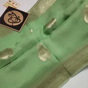 Sea Green Semi Georgette Banarasi Soft SIlk Saree