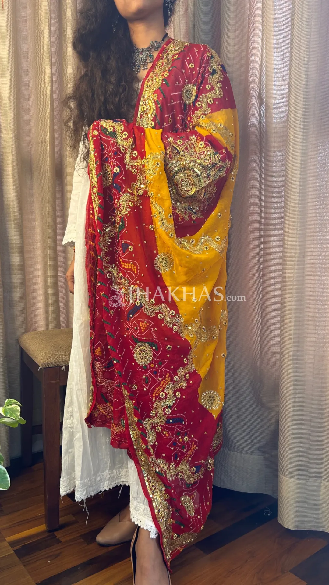 Shop Yellow And Red Bandhej Wedding Chunri