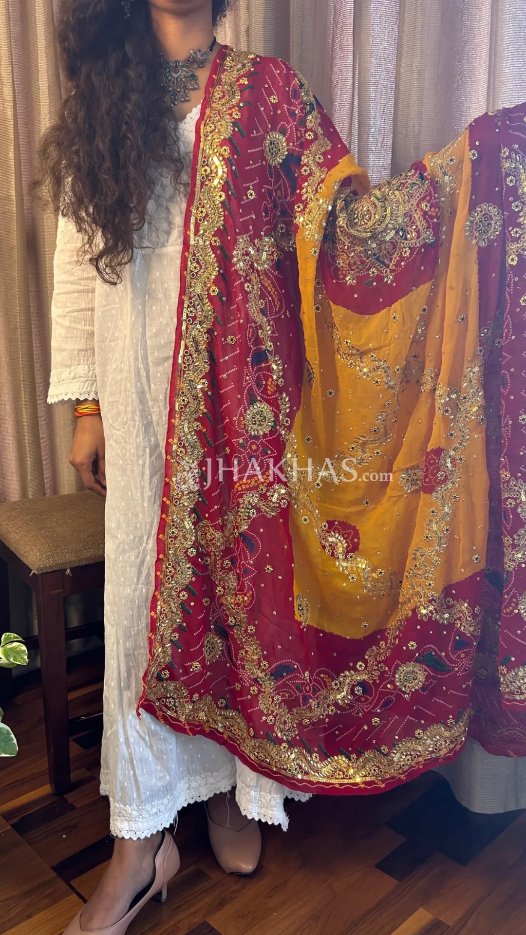 Shop Yellow And Red Bandhej Wedding Chunri