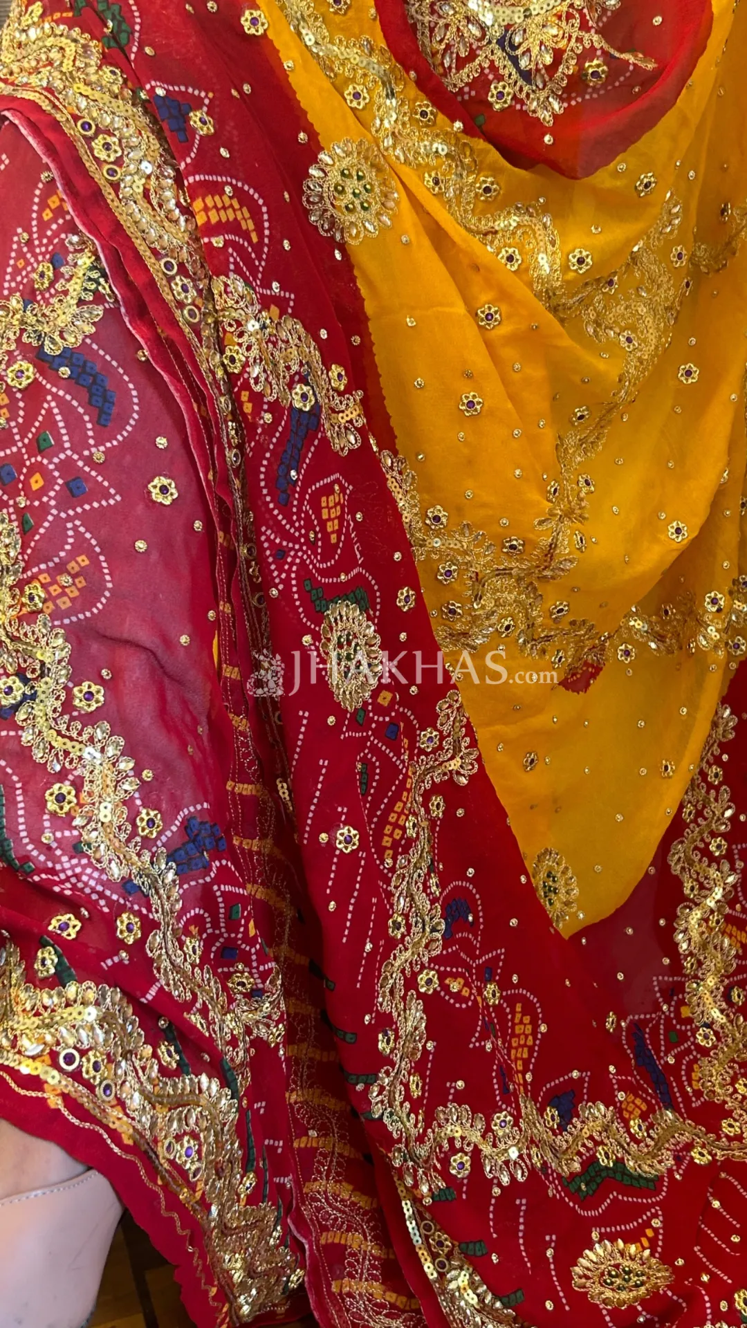 Shop Yellow And Red Bandhej Wedding Chunri