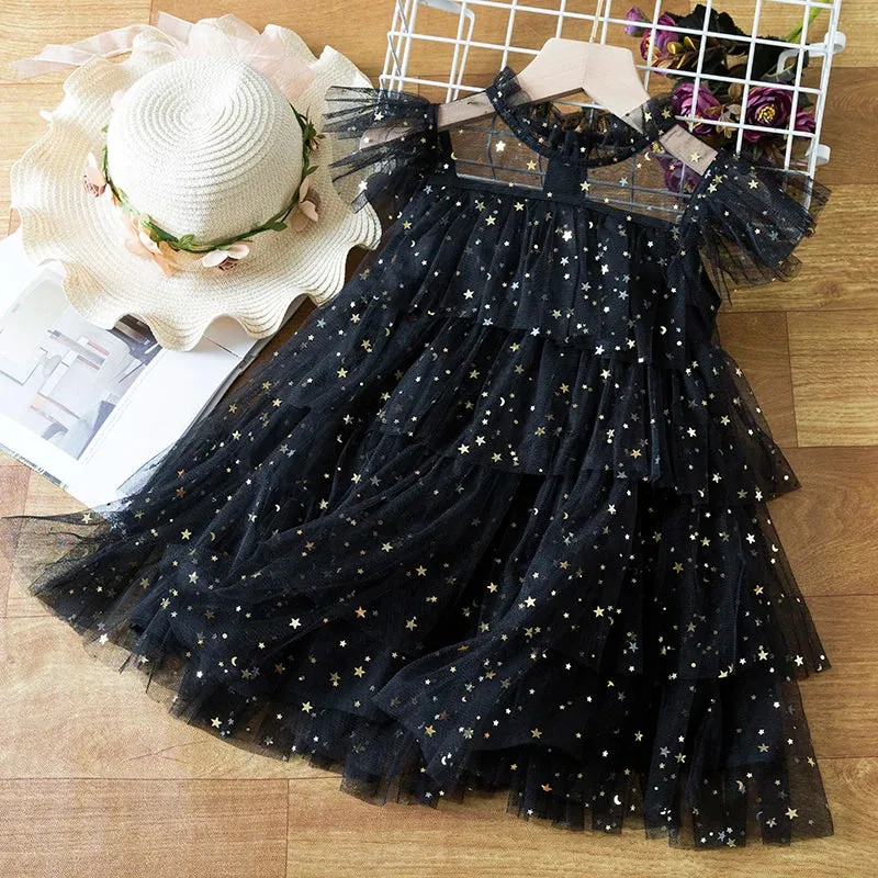 Short Sleeve Ruffle Sleeves Shimmer Dress