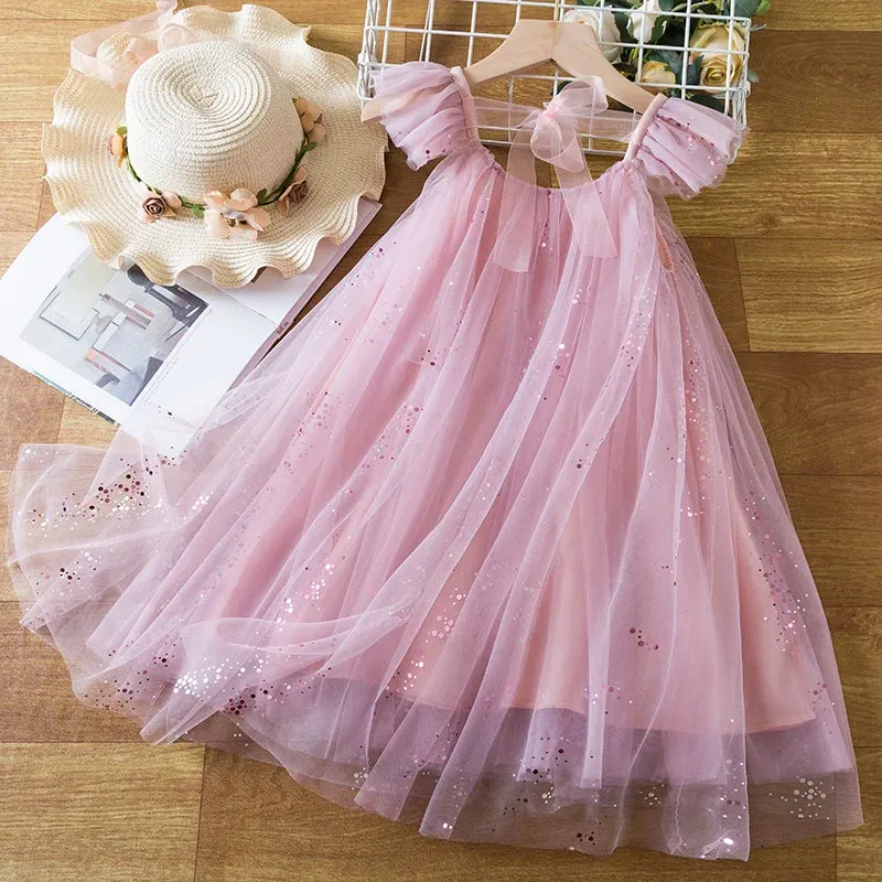 Short Sleeve Ruffle Sleeves Shimmer Dress