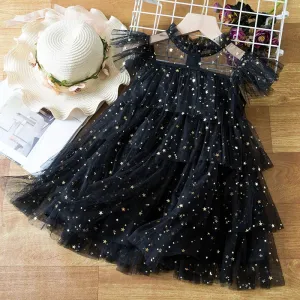 Short Sleeve Ruffle Sleeves Shimmer Dress