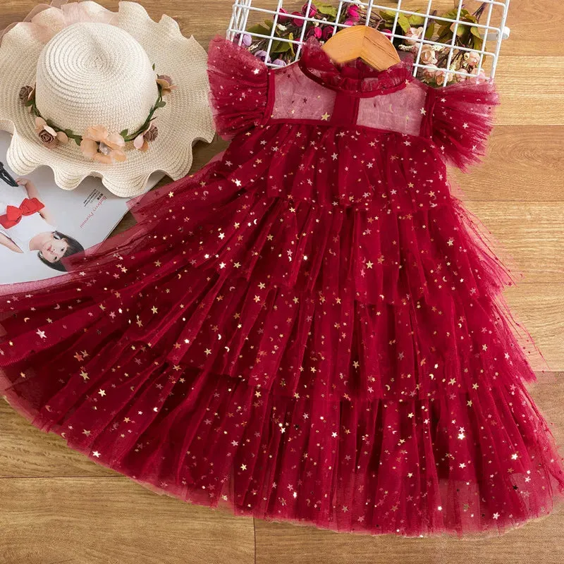 Short Sleeve Ruffle Sleeves Shimmer Dress