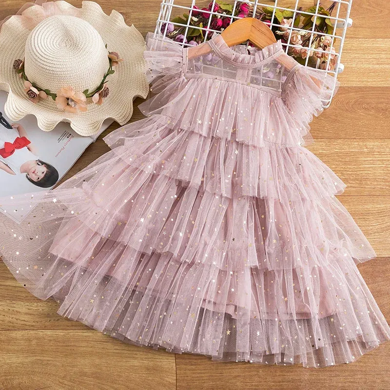 Short Sleeve Ruffle Sleeves Shimmer Dress