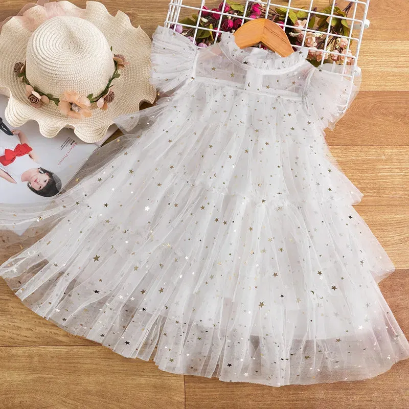 Short Sleeve Ruffle Sleeves Shimmer Dress