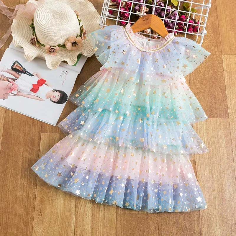 Short Sleeve Ruffle Sleeves Shimmer Dress
