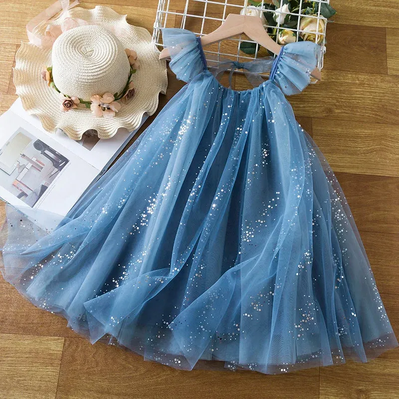 Short Sleeve Ruffle Sleeves Shimmer Dress