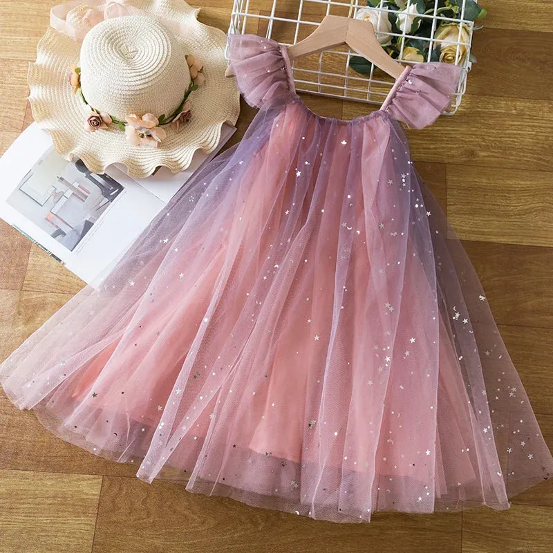 Short Sleeve Ruffle Sleeves Shimmer Dress