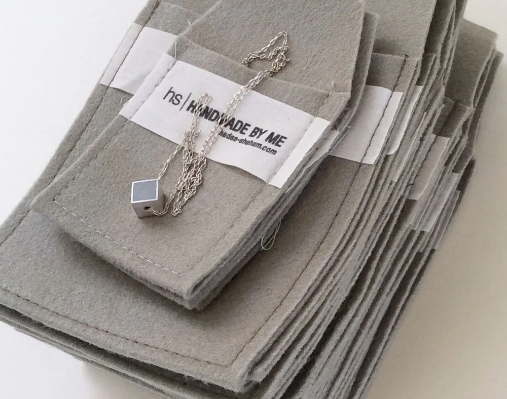 Silver & Concrete Tiny Geometric Cube Necklace