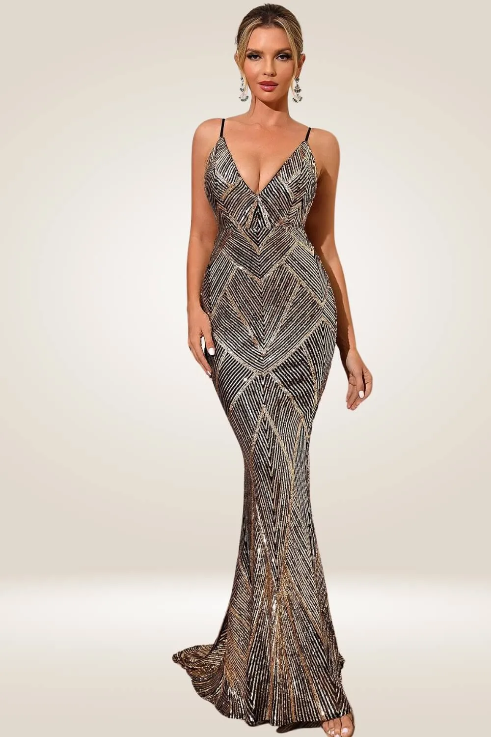 Silver Geometric Sequin Maxi Dress