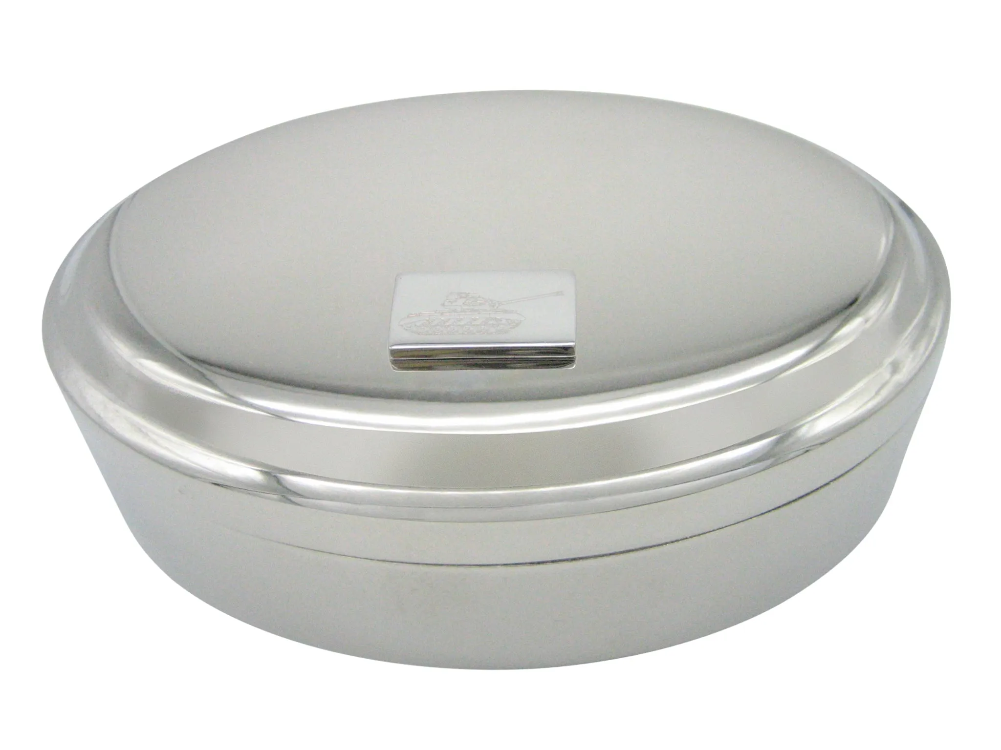 Silver Toned Etched Simple Tank Pendant Oval Trinket Jewelry Box