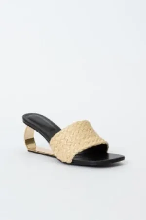 SIMKHAI - Frame Raffia Metal Heel Wedge - Black