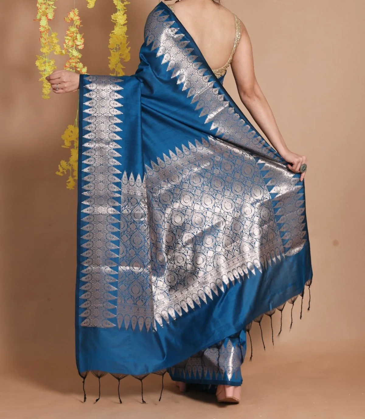 Sky Blue Designer Banarasi Soft Silk Saree