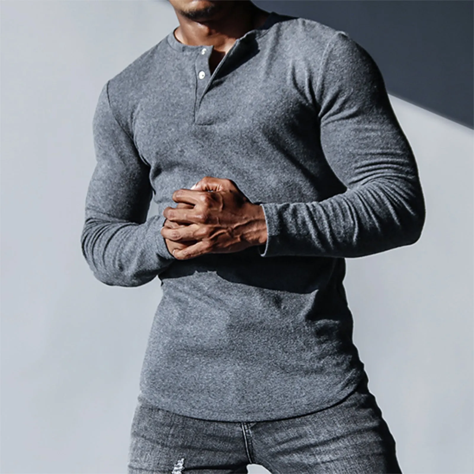 SOLID COLOR OBLIQUE COLLAR LONG SLEEVE T-SHIRT