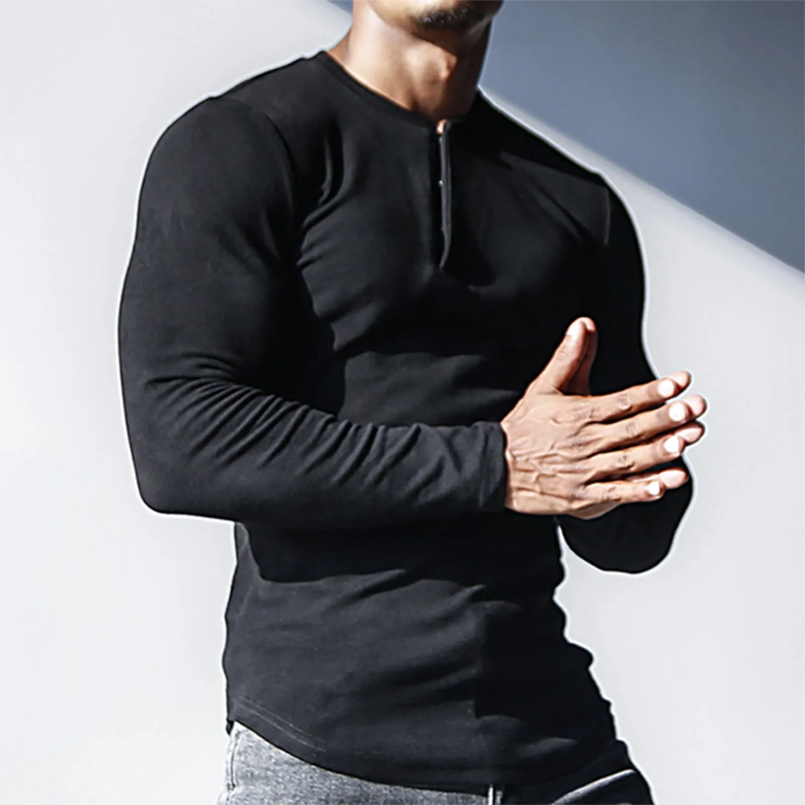 SOLID COLOR OBLIQUE COLLAR LONG SLEEVE T-SHIRT