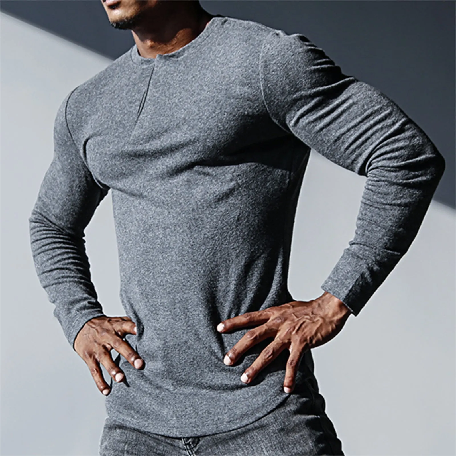 SOLID COLOR OBLIQUE COLLAR LONG SLEEVE T-SHIRT