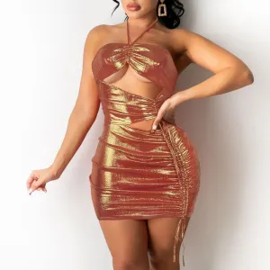 Solid Halter Hollow Out Bodycon Dress
