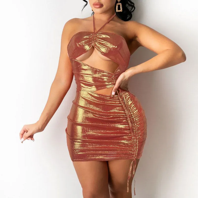 Solid Halter Hollow Out Bodycon Dress